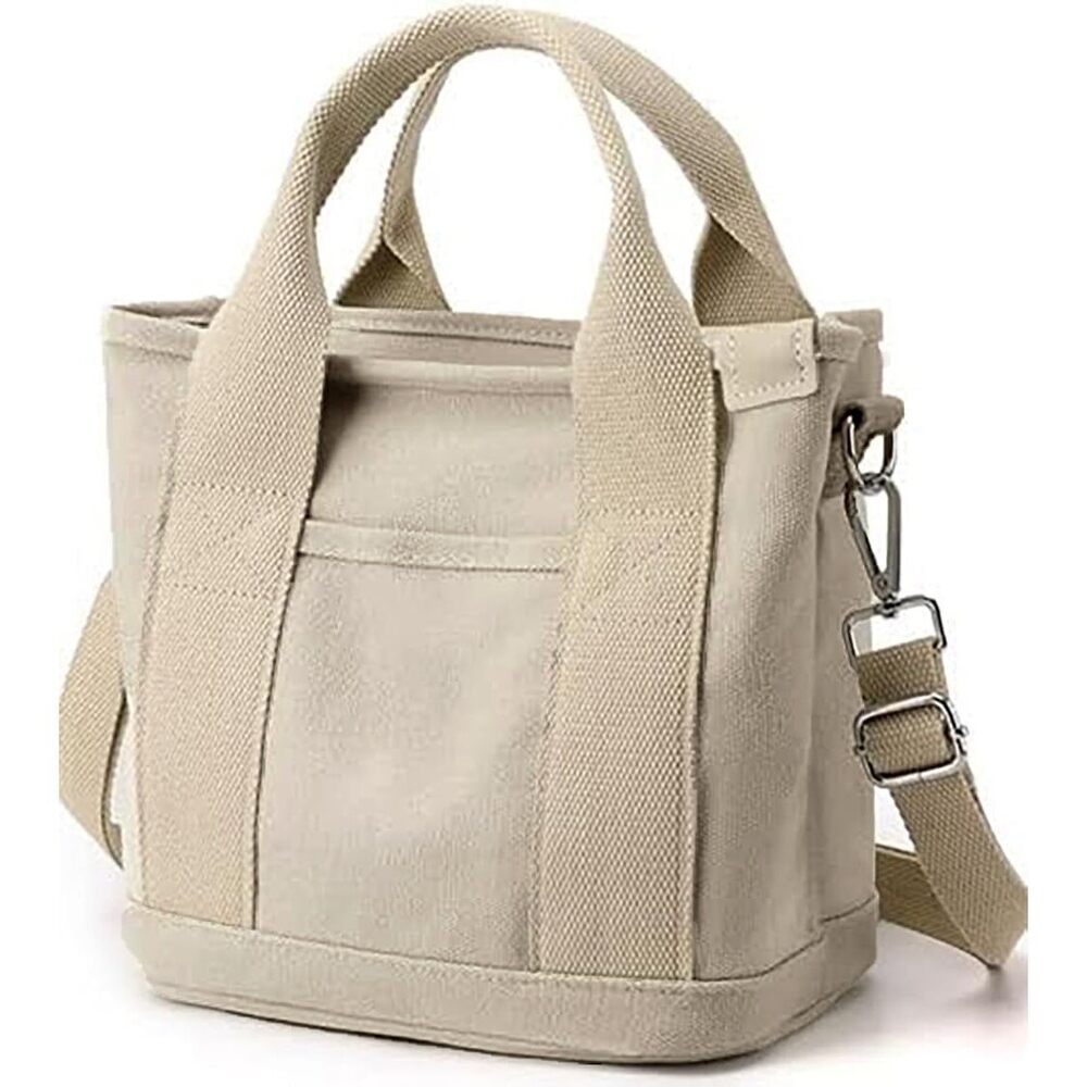 1358 Small Tote Bag with Zipper,Canvas Multi-Pocket Crossbody Bag Shoulder